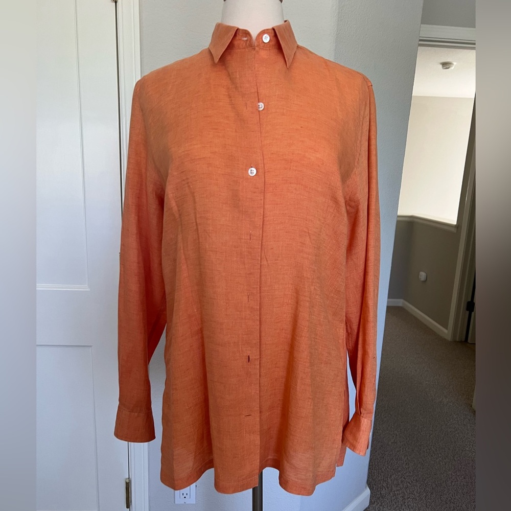 Fall Orange 100% Linen Button Down